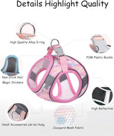 KUTKUT Small Dogs and Cat Harness and Leash Set, Soft and Breathable Vest with Reflective Strip, Escape Proof Kitten Harness, Easy to Wear for Cats Walking and Traveling ( Pink)